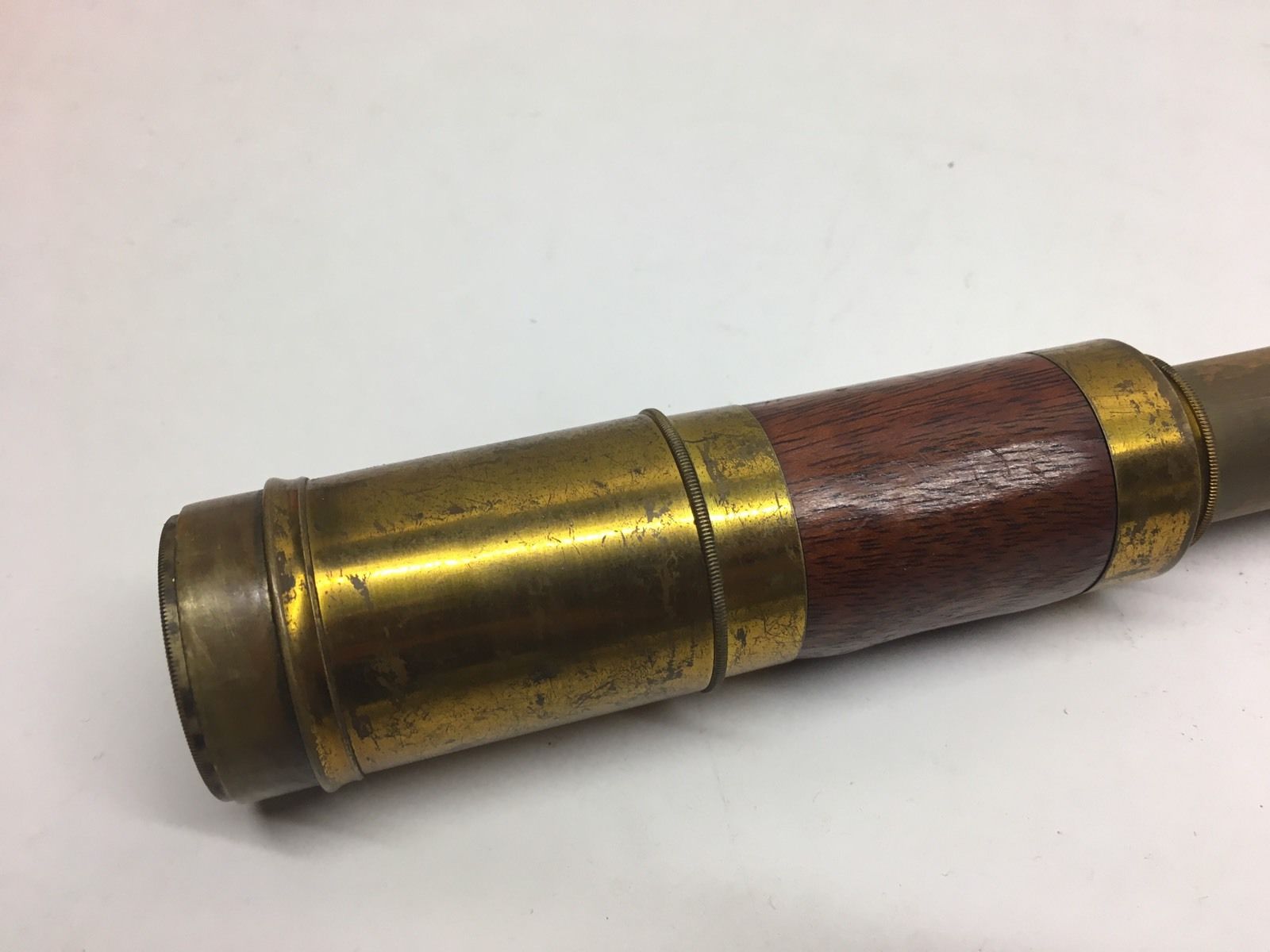 ANTIQUE 19" BRASS & WOOD HANDHELD SPYGLASS MARINE TELESCOPE