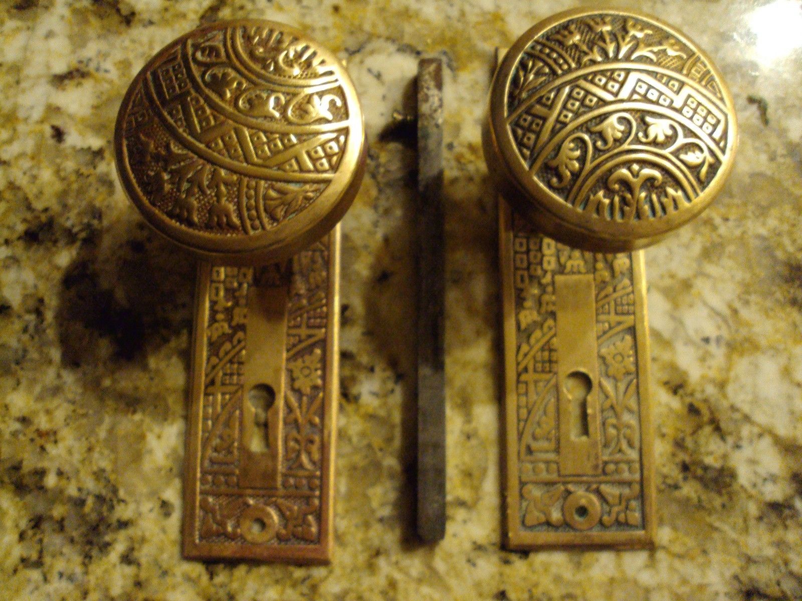 ANTIQUE EASTLAKE VICTORIAN BRASS DOOR KNOBS DRUM STYLE