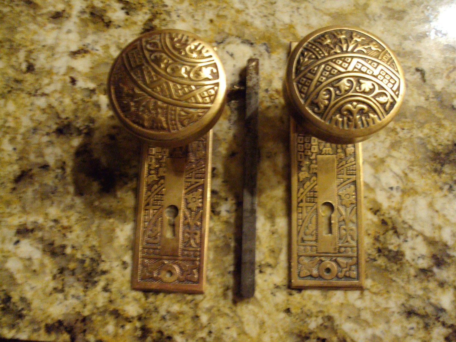 ANTIQUE EASTLAKE VICTORIAN BRASS DOOR KNOBS DRUM STYLE