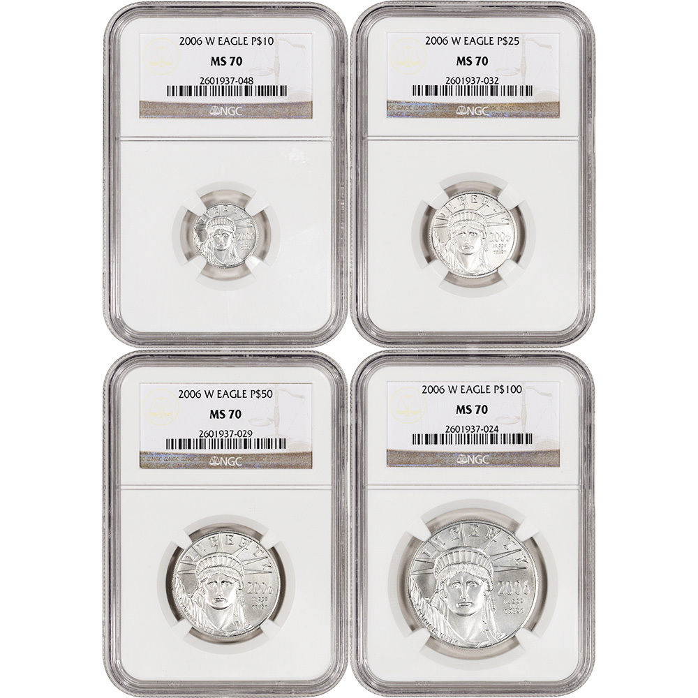 2006-W American Platinum Eagle Burnished - 4-pc Year Set - NGC MS70