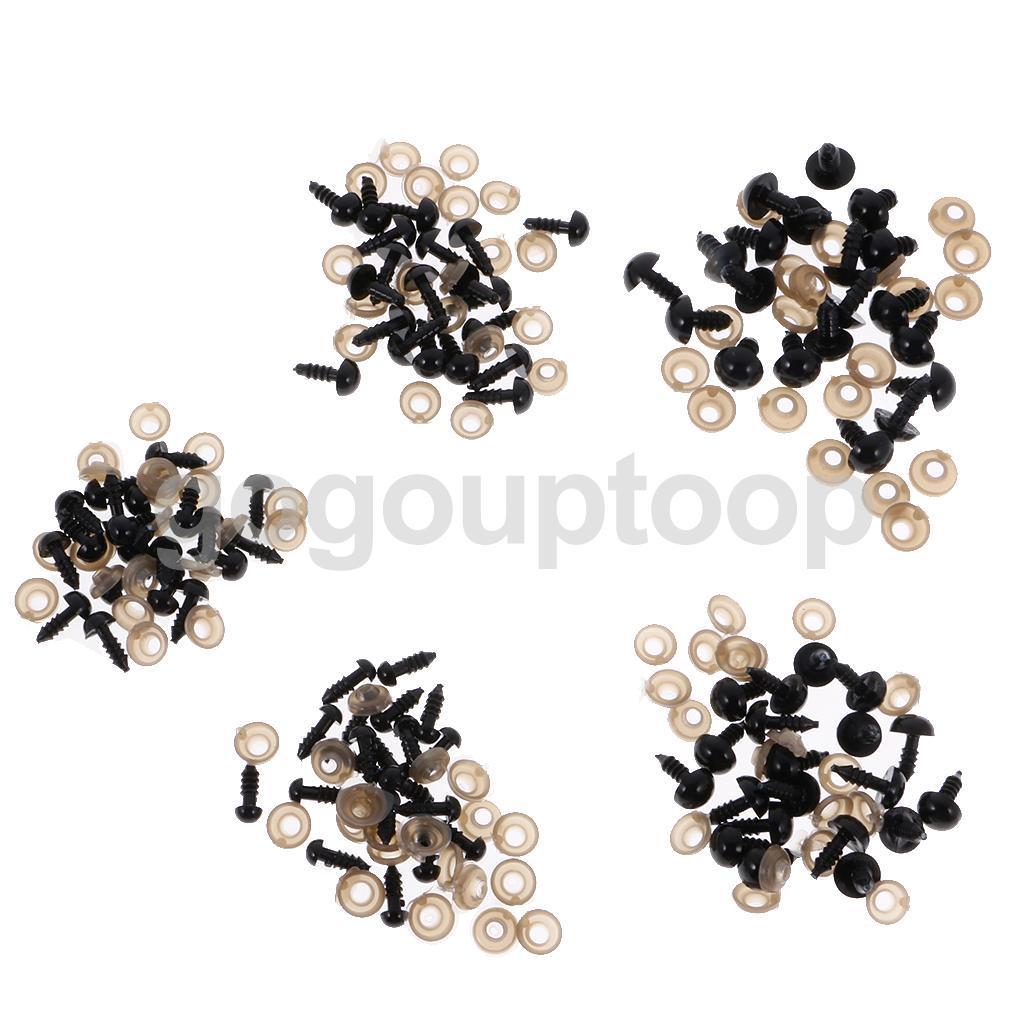 100pcs 6-12mm Assorted Size Solid Black Plastic Safety Eyes Soft Toy Making