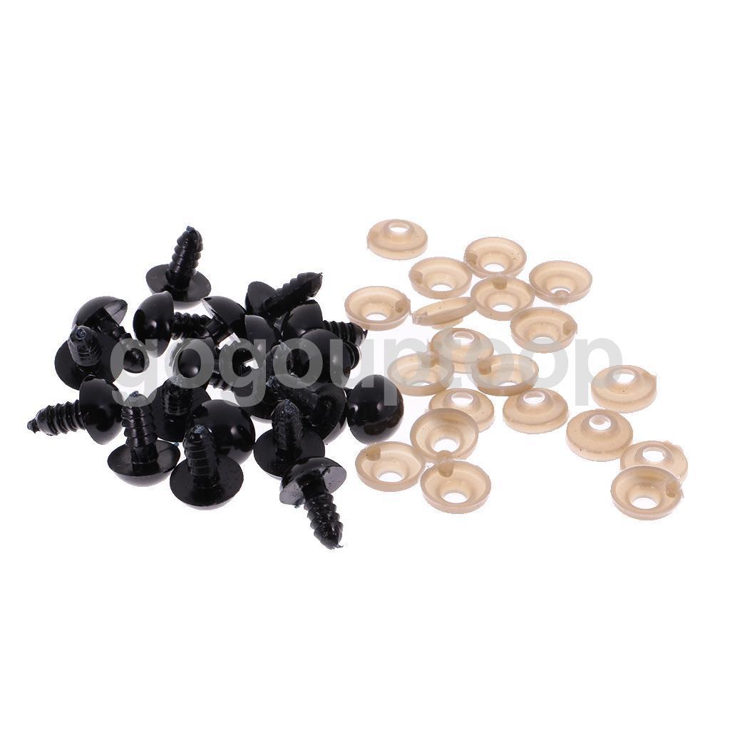 100pcs 6-12mm Assorted Size Solid Black Plastic Safety Eyes Soft Toy Making