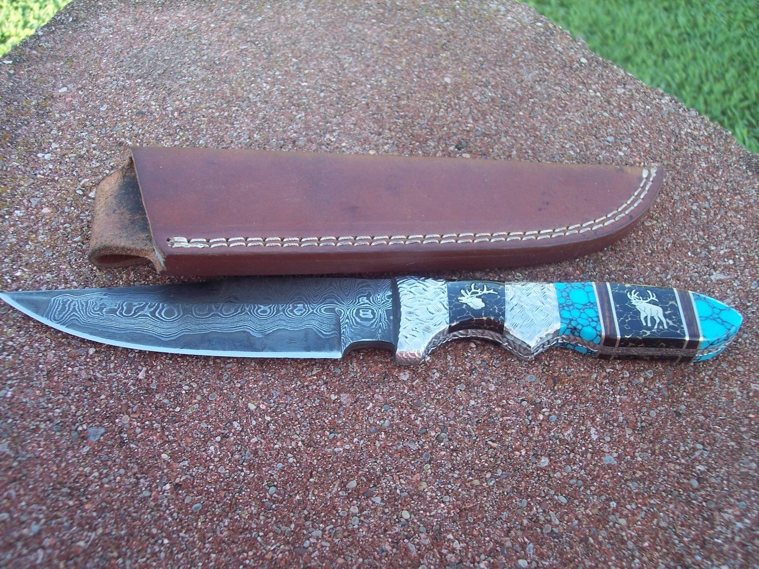 BRIAN YELLOWHORSE * CUSTOM ELK DAMASCUS FIXED BLADE SUBHILT WITH SHEATH KNIFE