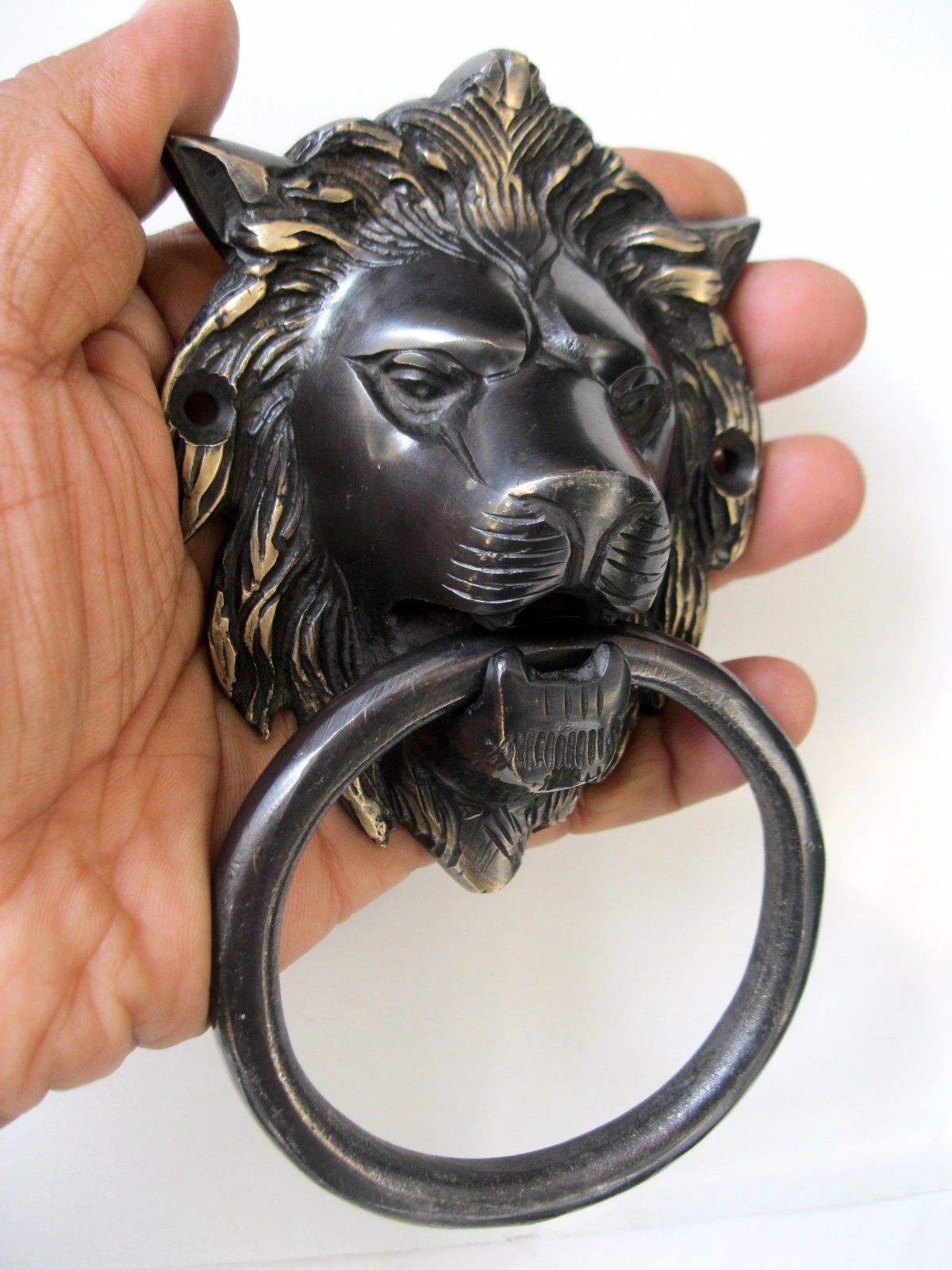 VINTAGE ANTIQUE STYLE HAND MADE SOLID BRASS LION DOOR KNOCKER HANDLE