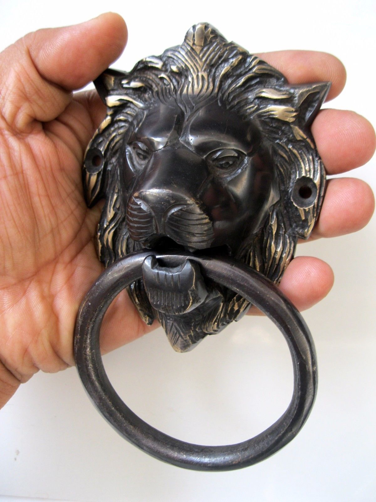 VINTAGE ANTIQUE STYLE HAND MADE SOLID BRASS LION DOOR KNOCKER HANDLE