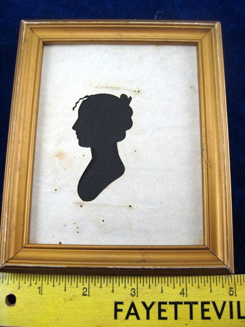 Antique 19thC Victorian Georgian Framed Lady Silhouette Portrait Hollow Cut Folk