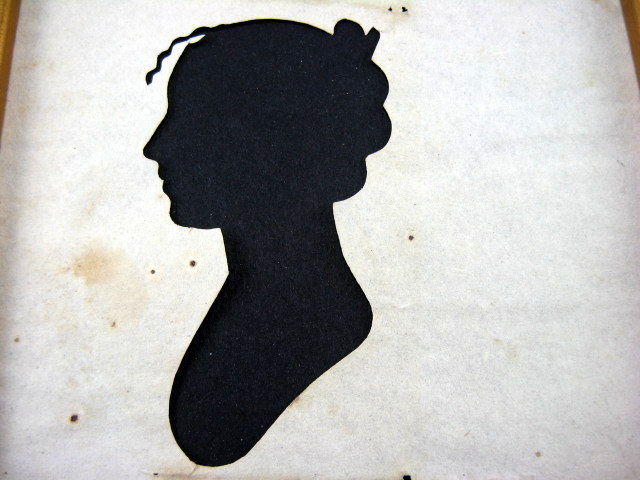 Antique 19thC Victorian Georgian Framed Lady Silhouette Portrait Hollow Cut Folk