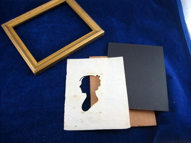 Antique 19thC Victorian Georgian Framed Lady Silhouette Portrait Hollow Cut Folk