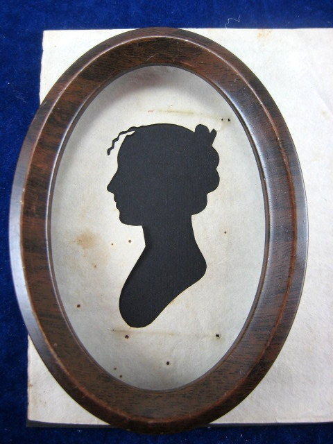 Antique 19thC Victorian Georgian Framed Lady Silhouette Portrait Hollow Cut Folk