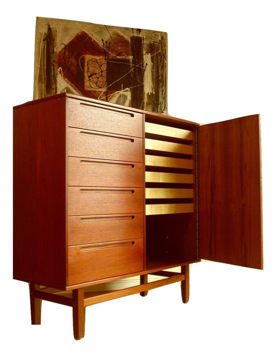 Danish Modern Teak Dresser Gentleman’s Chest By Nils Jonsson for HJN Mobler