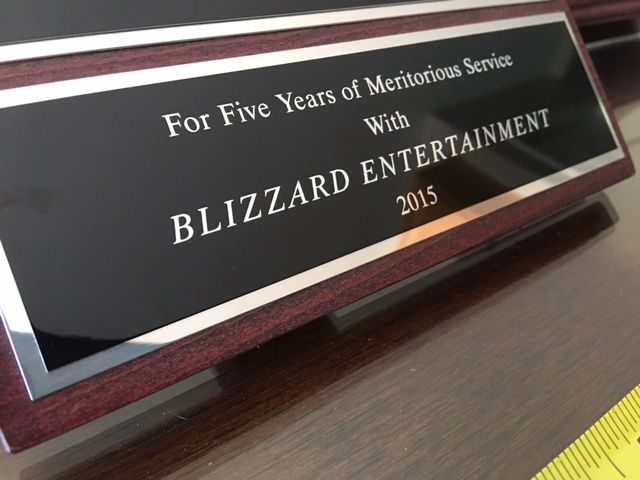 BLIZZARD 100% Authentic EMPLOYEE 5 Years of Service Sword & Plaque - Year 2015