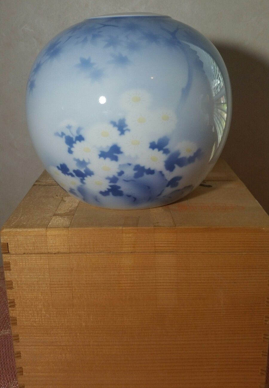 Shirokiya Vase Round with Flowers ~ Original Wood Shipping Box Crate ~ Japanese