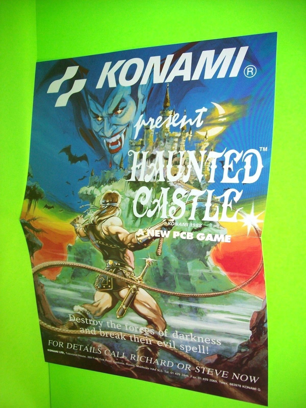 Konami HAUNTED CASTLE Original NOS 1988 Video Arcade Game POSTER Flyer Euro Rare