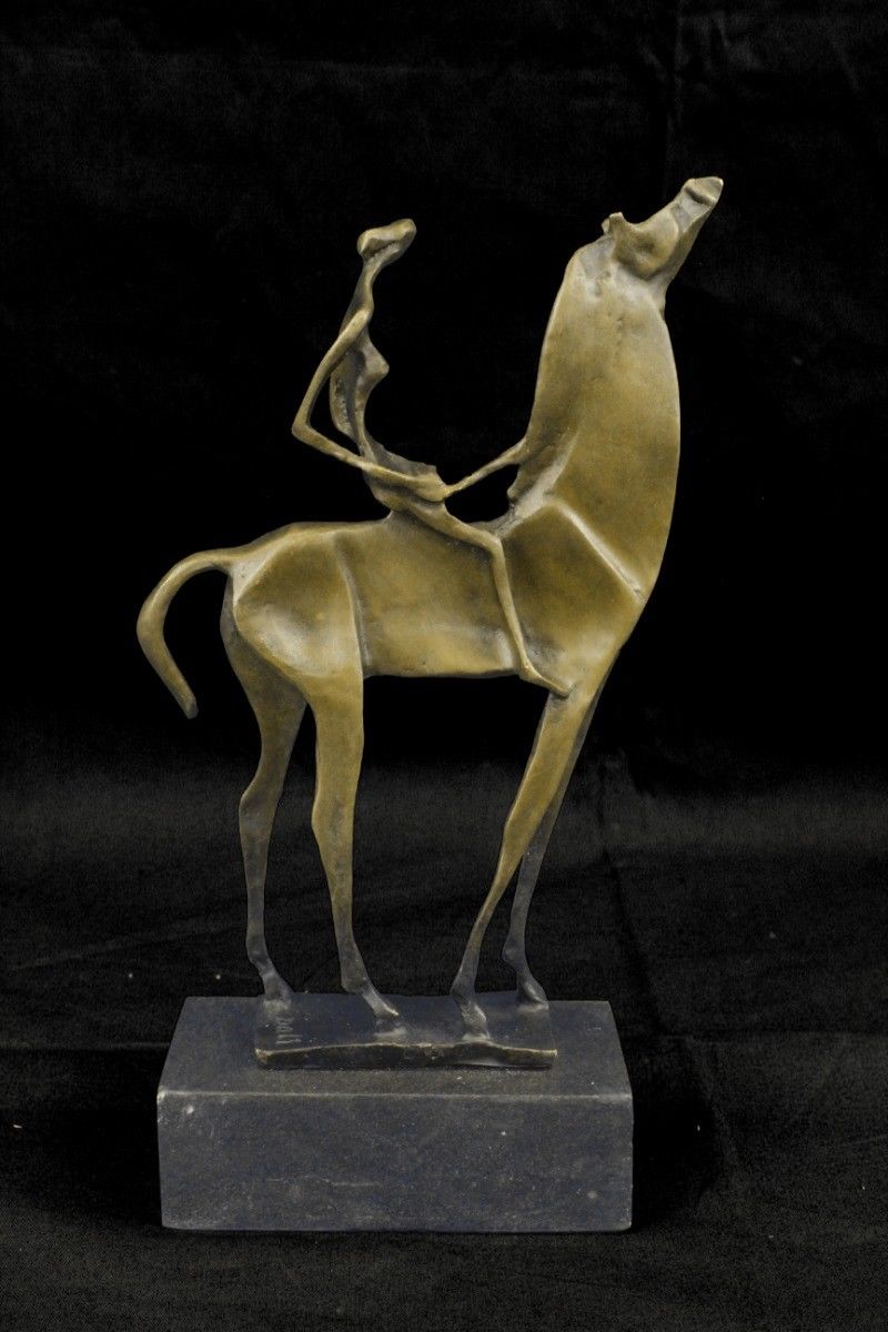 Sculpture Statue Vintage an Skinny Girl Chubby Horse Figure Signed Dali Figurin