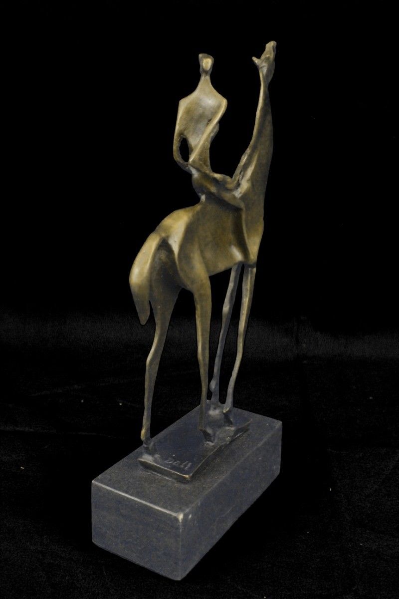 Sculpture Statue Vintage an Skinny Girl Chubby Horse Figure Signed Dali Figurin