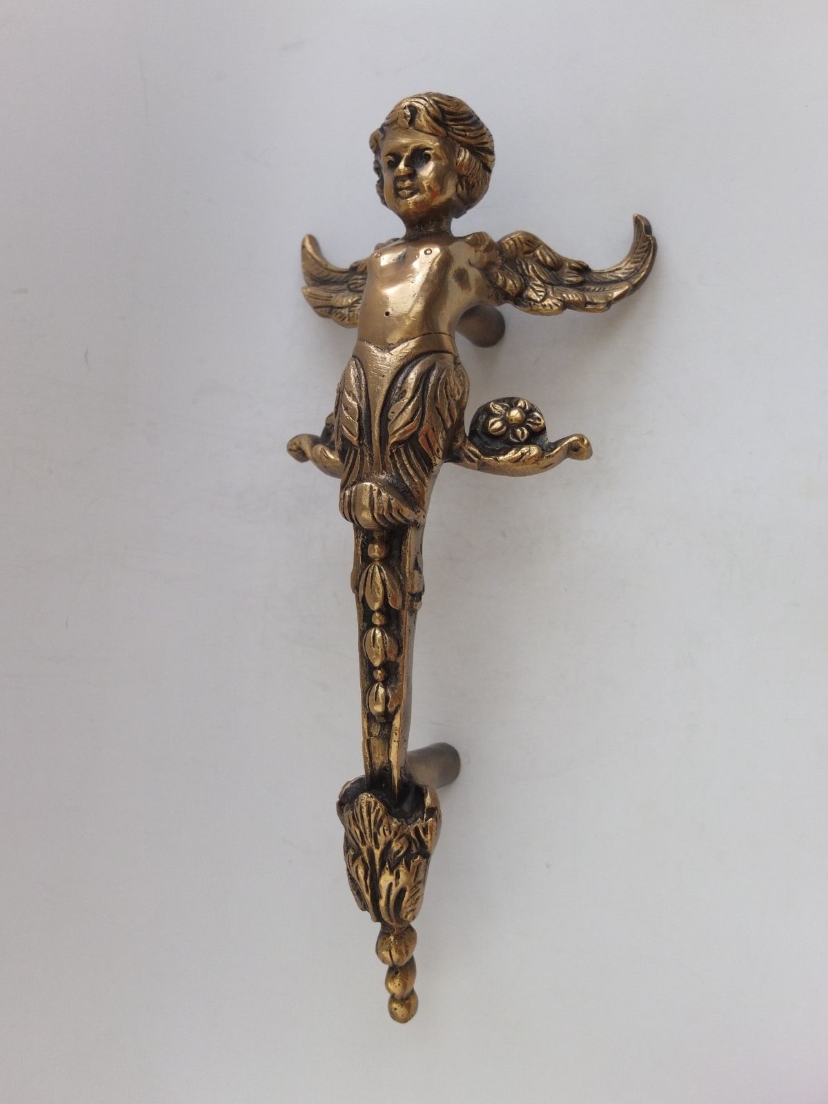 VINTAGE ANTIQUE STYLE SOLID BRASS ANGEL SCULPTURE  DOOR HANDLE PULLS