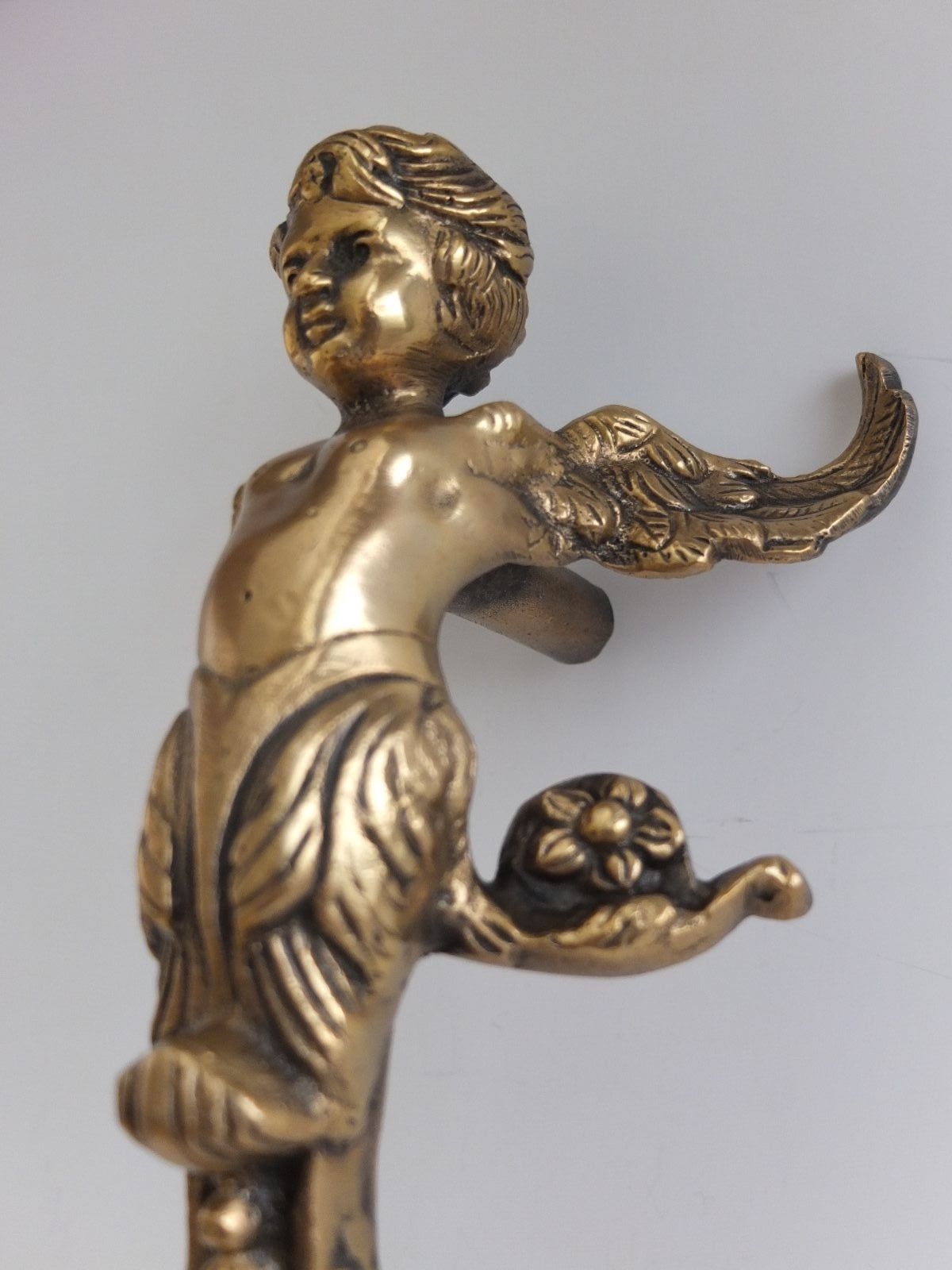 VINTAGE ANTIQUE STYLE SOLID BRASS ANGEL SCULPTURE  DOOR HANDLE PULLS