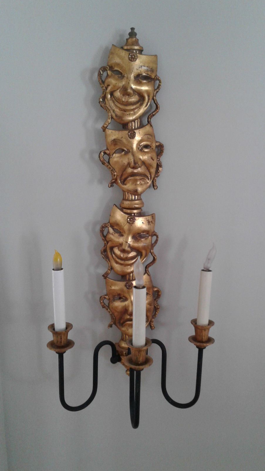 Extremely Rare Antique Art Deco Comedy Tragedy Masks Lighting Sconce