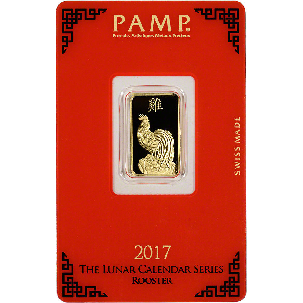 5 gram Gold Bar - PAMP Suisse - Lunar Year of the Rooster - 999.9 Fine in Assay