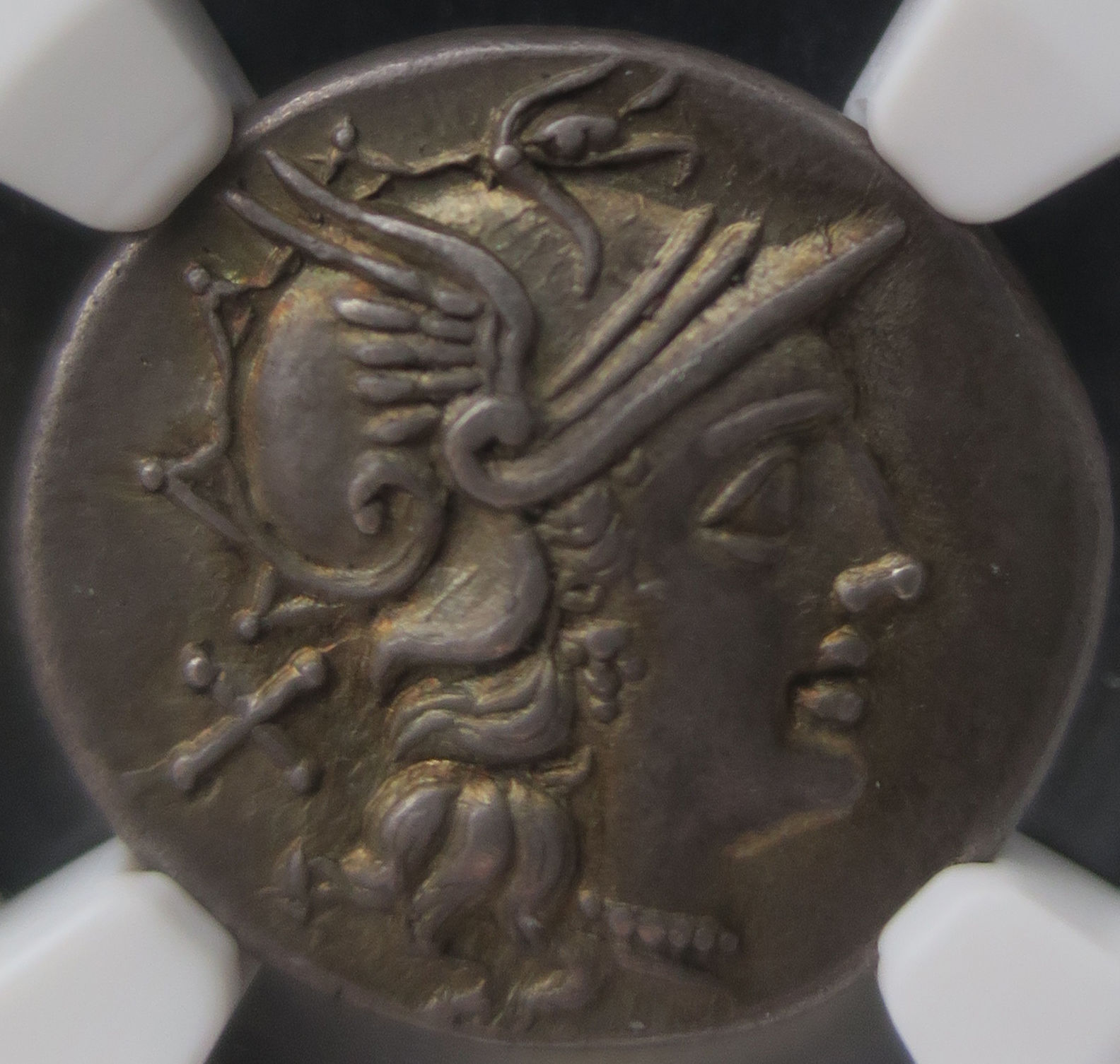 154 B.C. NGC AU 5/5;4/5 C. Scribonius Roman Republic Silver Denarius