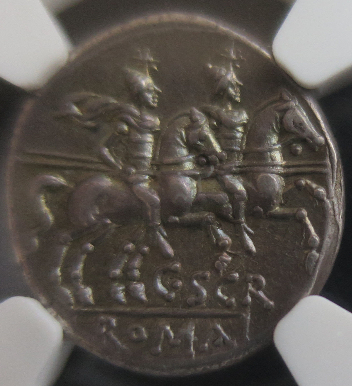 154 B.C. NGC AU 5/5;4/5 C. Scribonius Roman Republic Silver Denarius