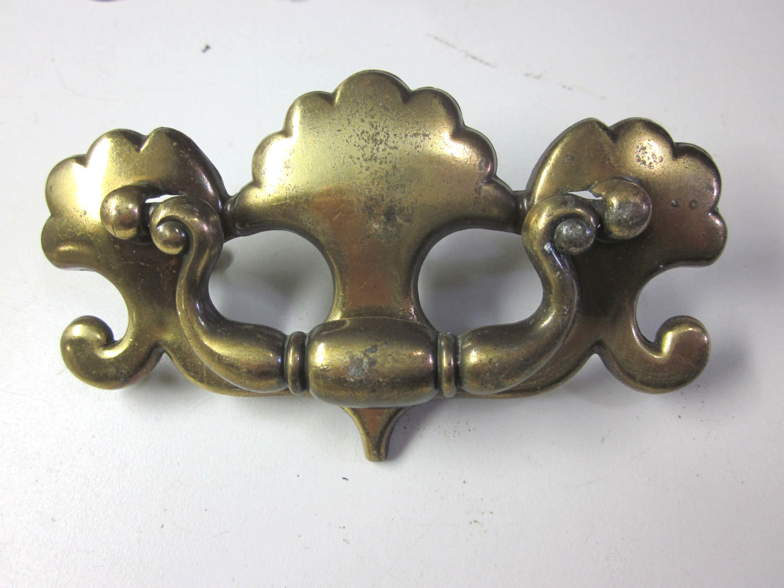 Vintage Antique Brass Plated Dresser Drawer Drop Bail Pull Handle 4-1/2" 3"C-C