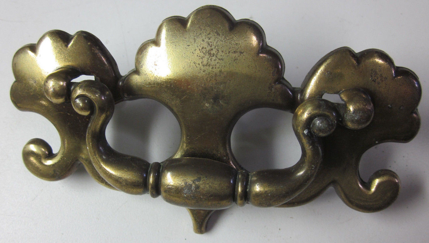 Vintage Antique Brass Plated Dresser Drawer Drop Bail Pull Handle 4-1/2" 3"C-C