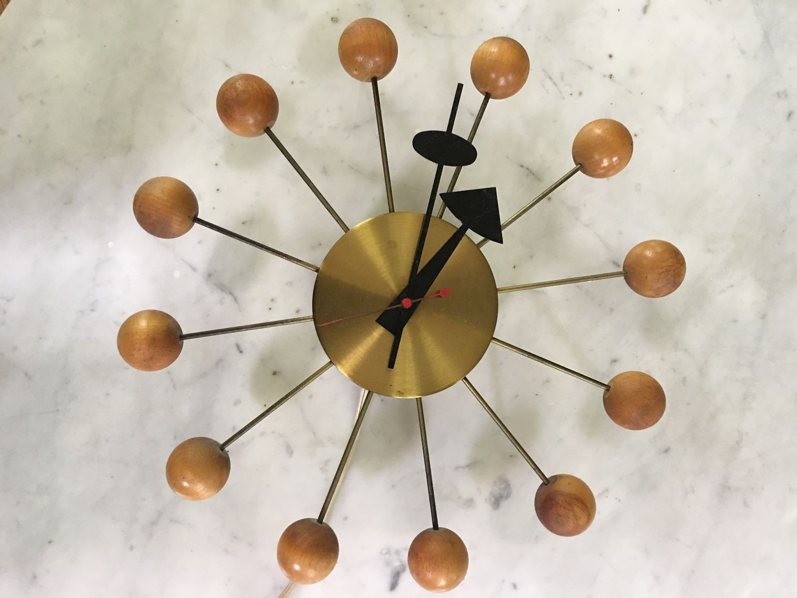 Vintage George Nelson Atomic Ball Clock Howard Miller Electric Original Brass