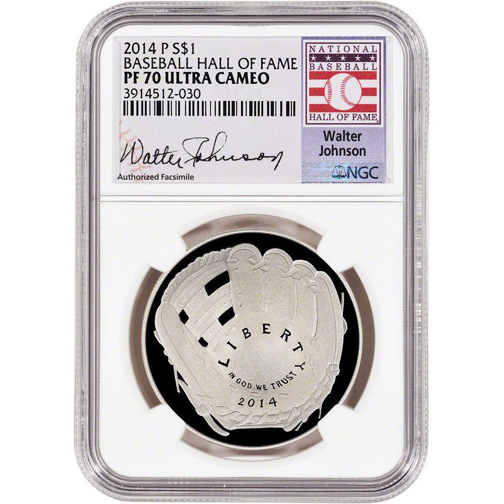 2014-P US Baseball Proof Silver $1 - NGC PF70 - HOF Label - Walter Johnson