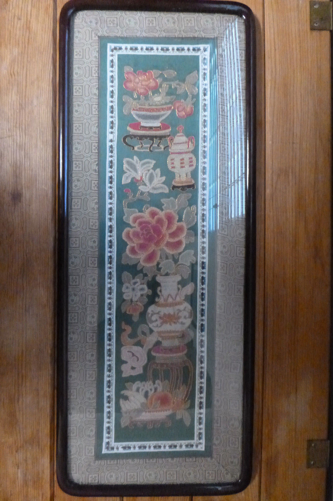 Marshall Fields Tag Framed Fabric Antique Art Asian Chinese Japanese Indian