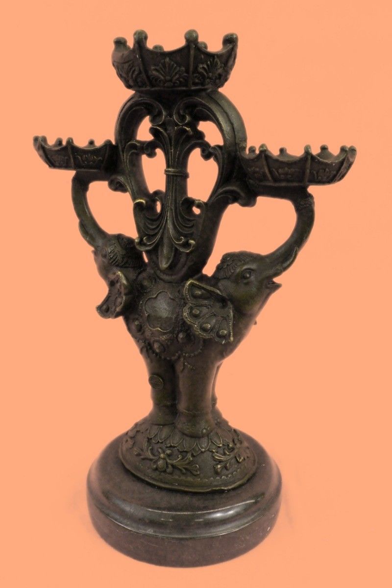 Rare Sculpture Beautiful Elephants Candle Holder Figurine Figure Bronze Statue G