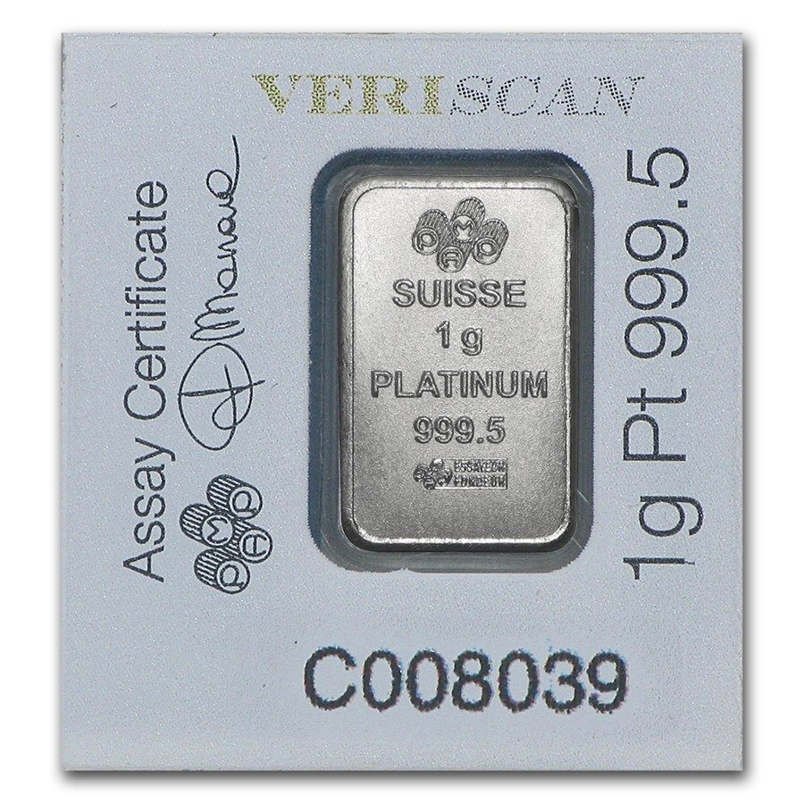 1 gram PAMP Suisse Platinum Bar .9995 Fine (In Assay)