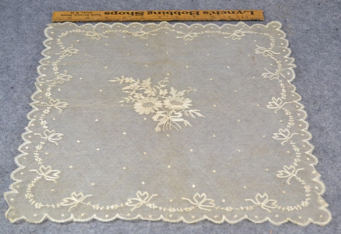 antique net lace handkerchief handmade embroidered cotton museum white best