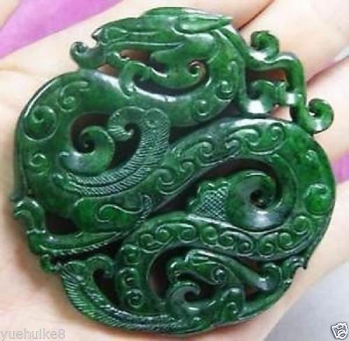 CHINESE OLD HANDWORK GREEN JADE CARVED DRAGON PENDANT