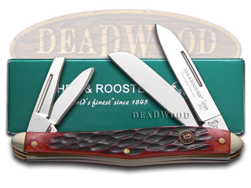 HEN & ROOSTER AND Jigged Red Bone Whittler Stainless Pocket Knife Knives