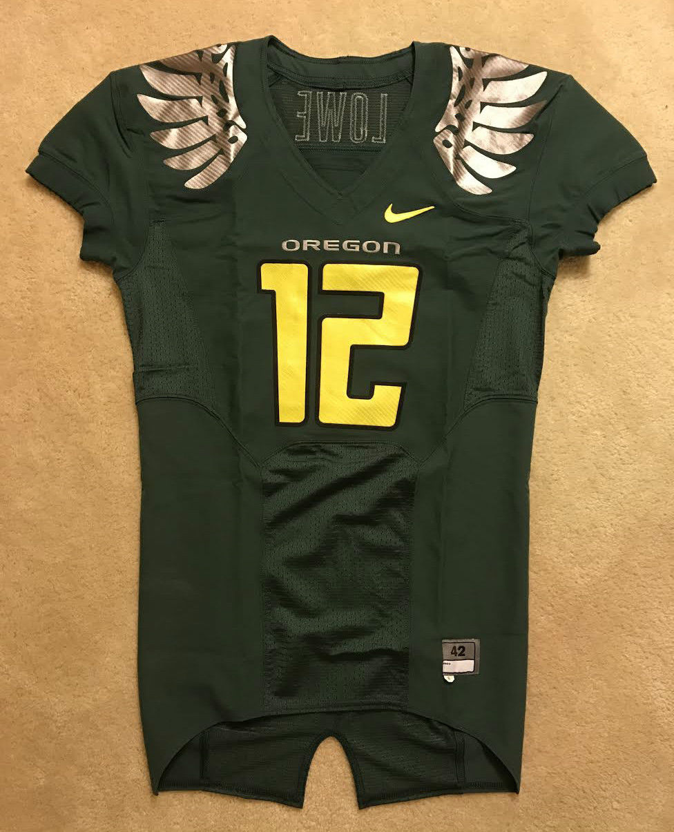 Oregon Ducks Nike Authentic Game Worn Used Issued Pro Combat Jersey 42 SKILL CUT
