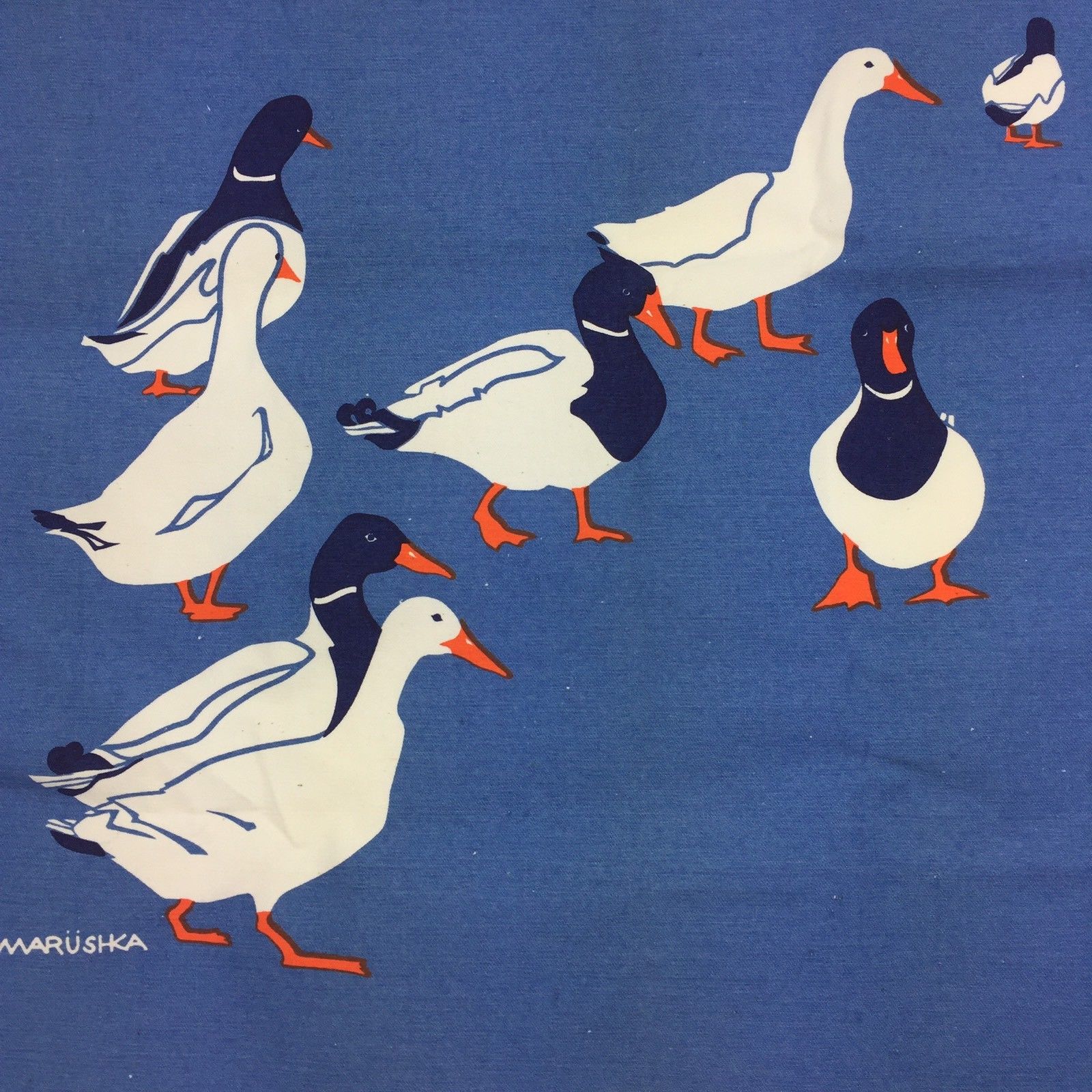 Vintage Very Large Marushka Canvas Print Blue Ducks Unframed Mid Century Retro