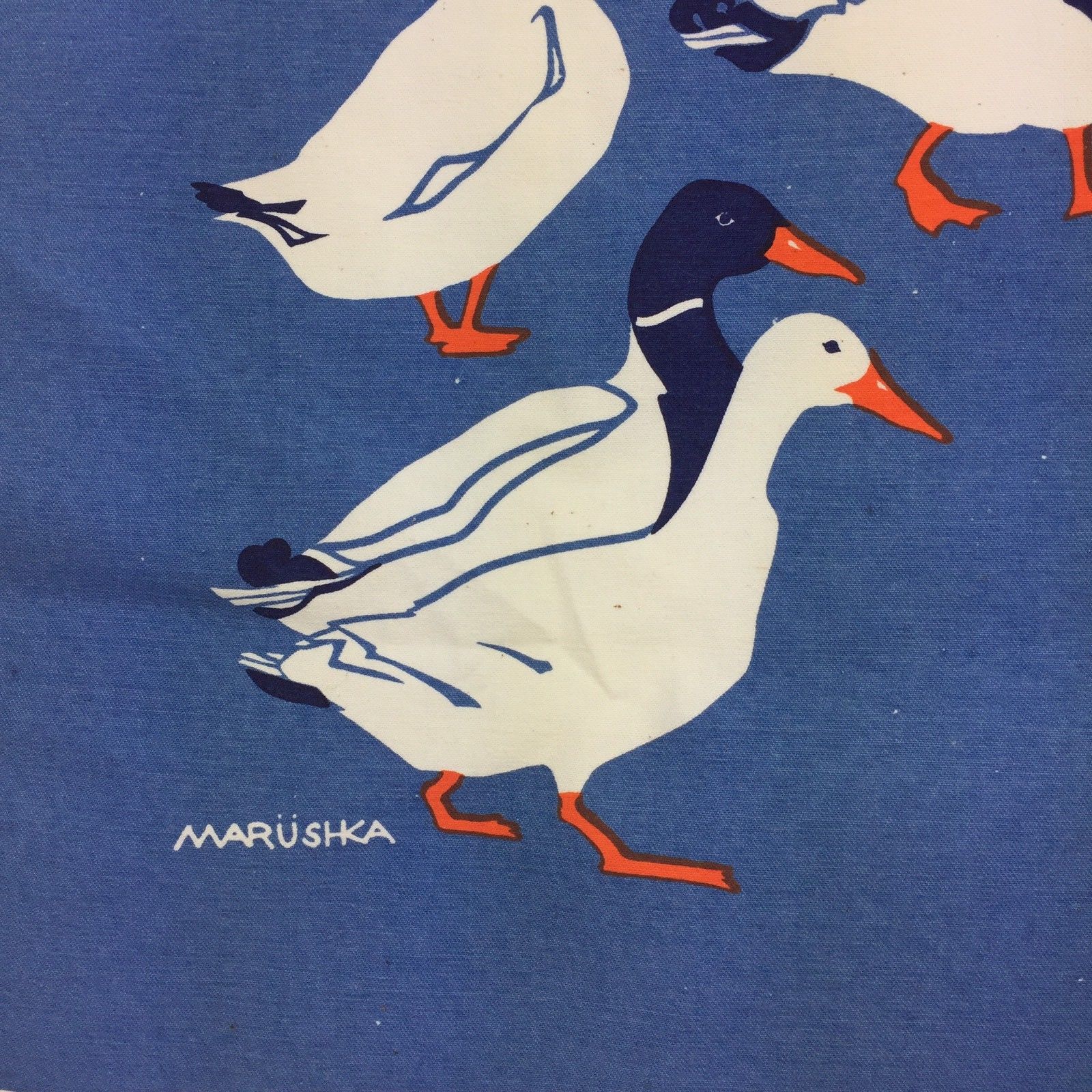 Vintage Very Large Marushka Canvas Print Blue Ducks Unframed Mid Century Retro