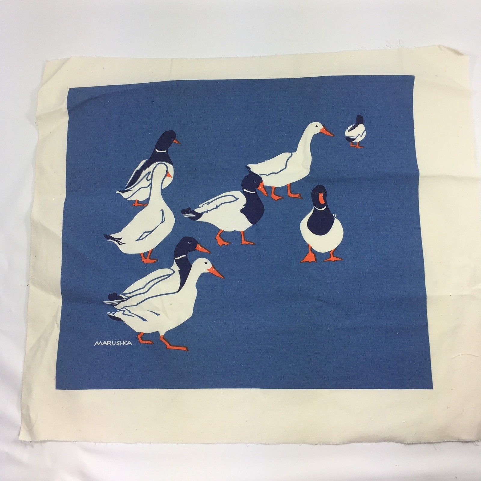 Vintage Very Large Marushka Canvas Print Blue Ducks Unframed Mid Century Retro