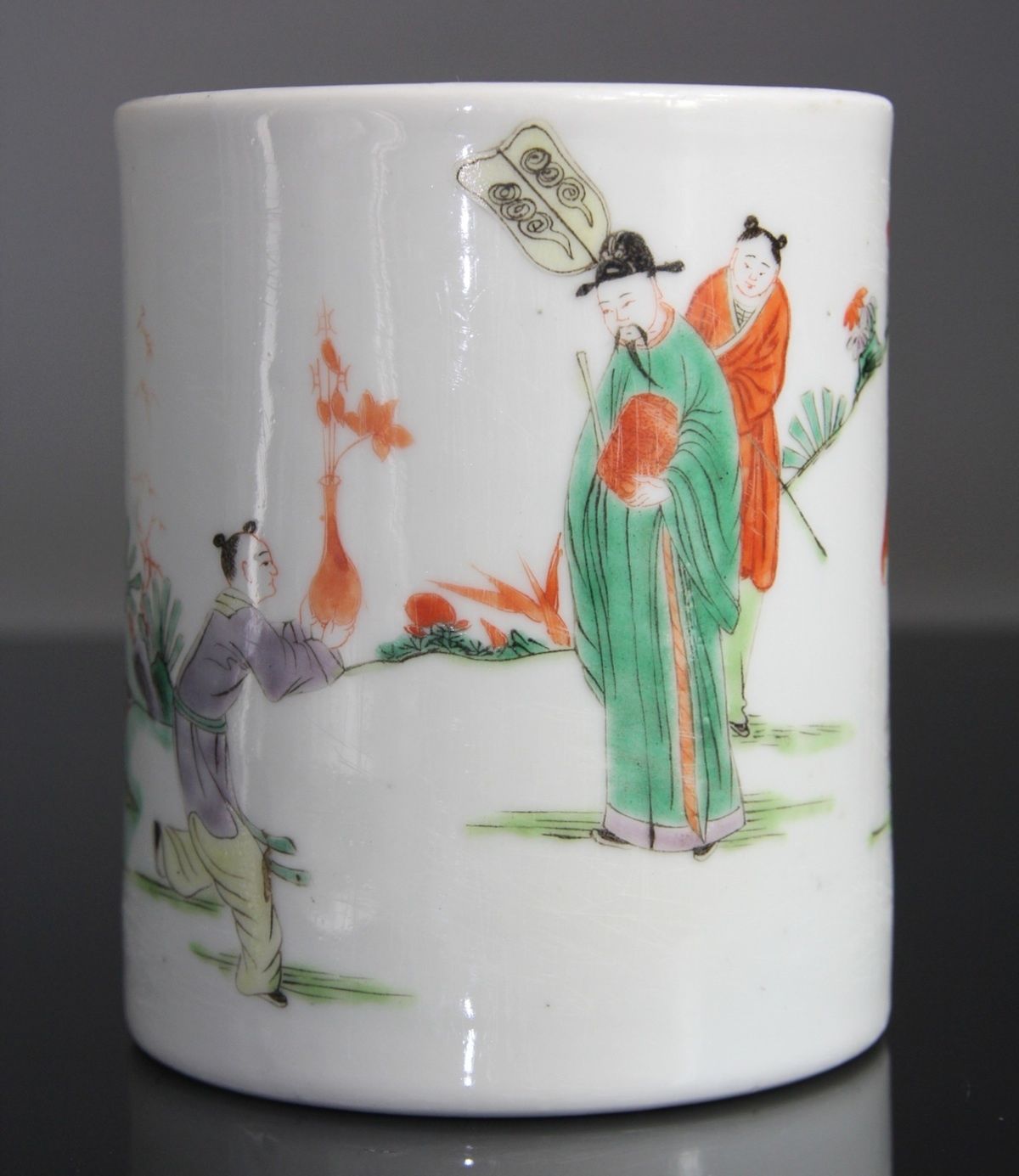 Rare Fine Chinese Famille Verte Brush Pot Vase Scholars - Qing Kangxi 18th