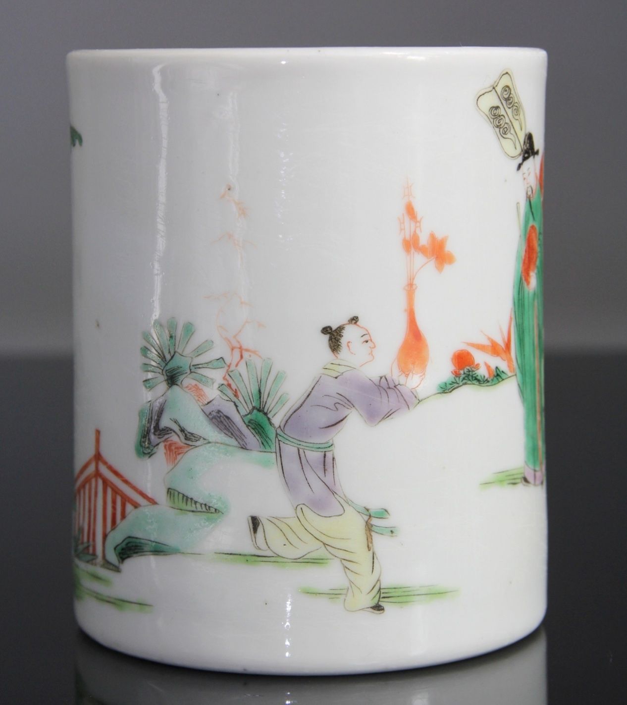 Rare Fine Chinese Famille Verte Brush Pot Vase Scholars - Qing Kangxi 18th