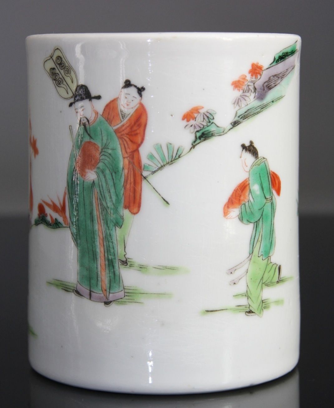 Rare Fine Chinese Famille Verte Brush Pot Vase Scholars - Qing Kangxi 18th