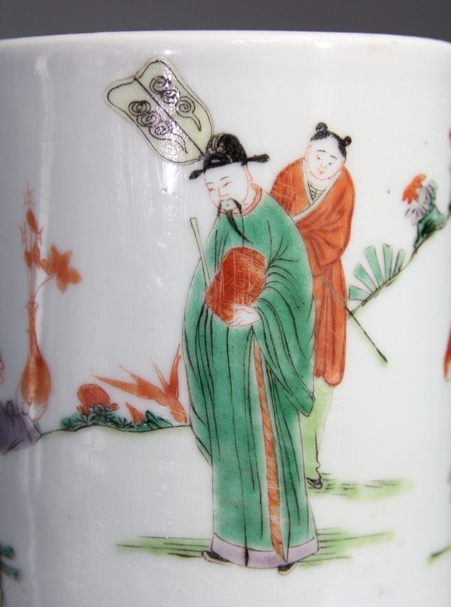 Rare Fine Chinese Famille Verte Brush Pot Vase Scholars - Qing Kangxi 18th