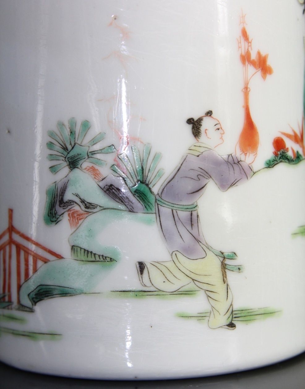 Rare Fine Chinese Famille Verte Brush Pot Vase Scholars - Qing Kangxi 18th