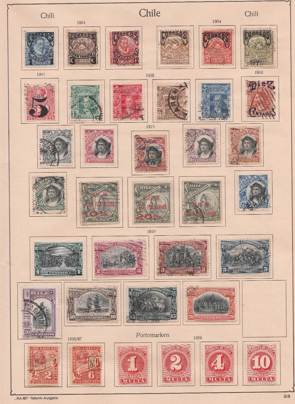 2839 Chile: 6 KaBe album pages. 1853-1936