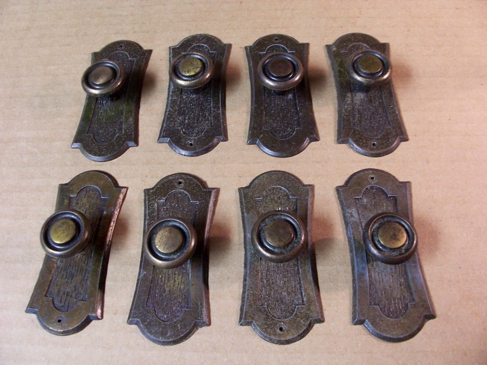 (8) VINTAGE DRAWER PULLS / HANDLES WITH BACK PLATES - DOOR PULLS - BRASS FINISH