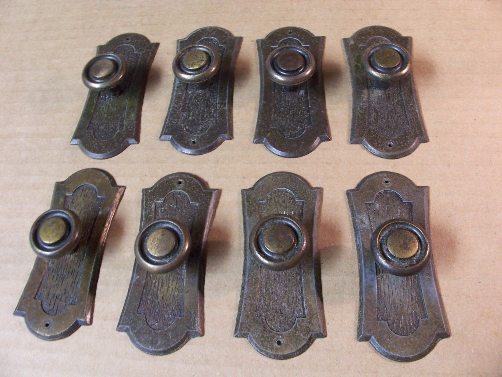 (8) VINTAGE DRAWER PULLS / HANDLES WITH BACK PLATES - DOOR PULLS - BRASS FINISH