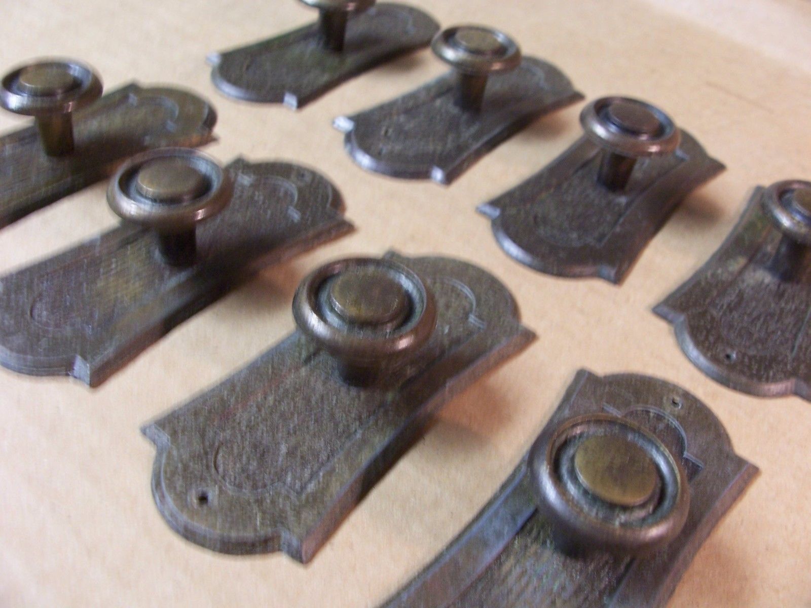 (8) VINTAGE DRAWER PULLS / HANDLES WITH BACK PLATES - DOOR PULLS - BRASS FINISH