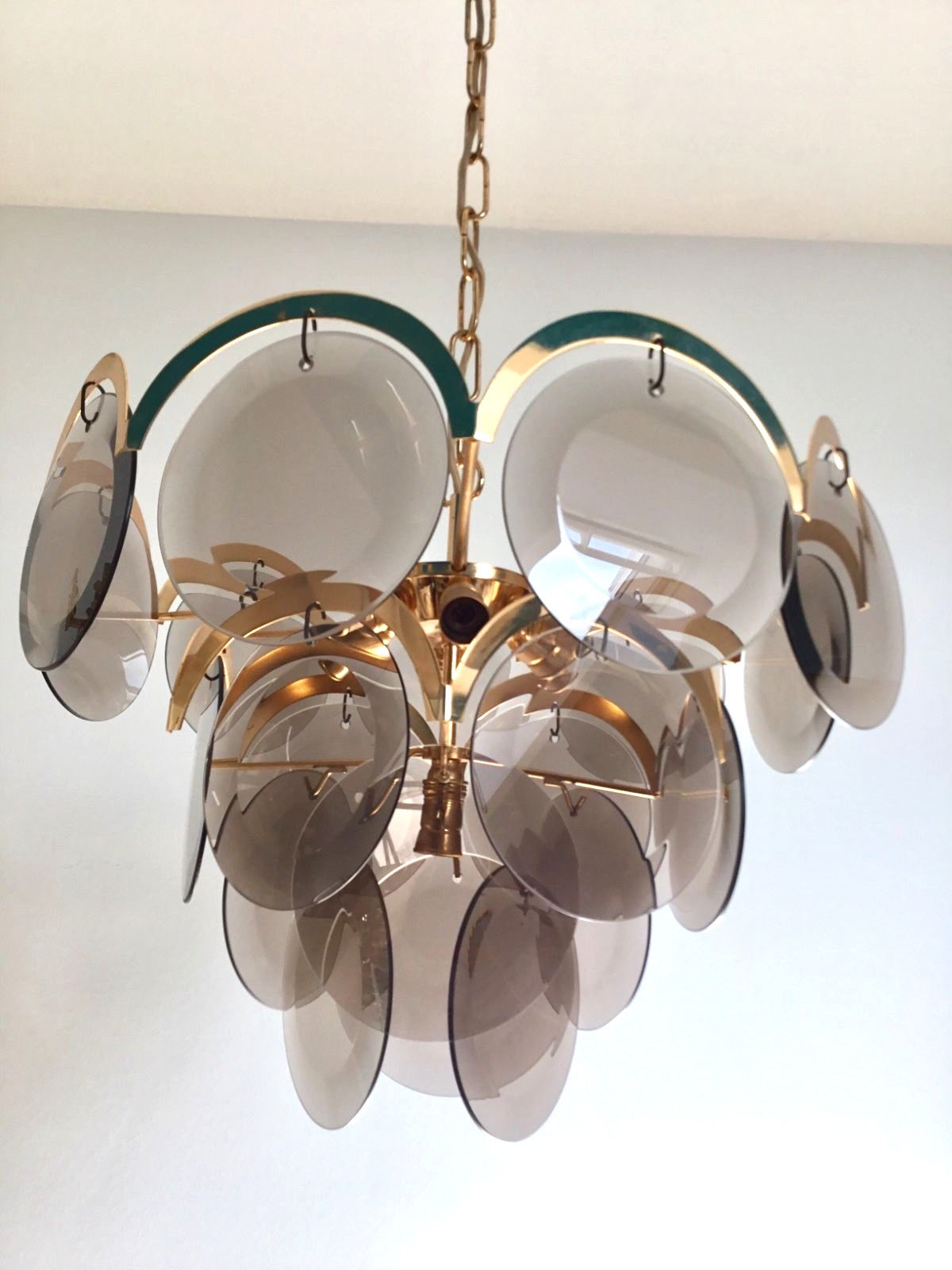 Rare Vistosi Gilt Brass Chandelier Mid Century Modern