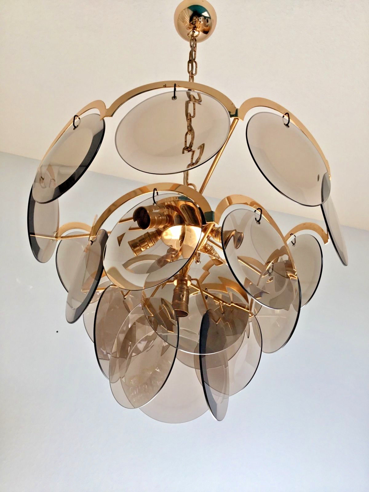 Rare Vistosi Gilt Brass Chandelier Mid Century Modern